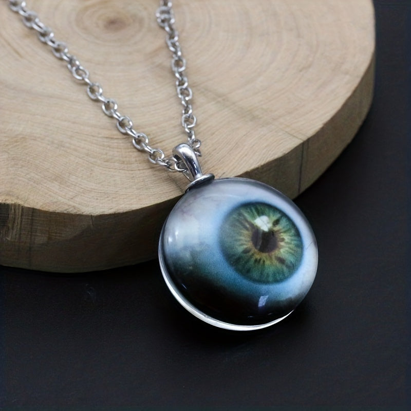 Terrifying White Eyeball Pendant Necklace, Halloween Jewelry