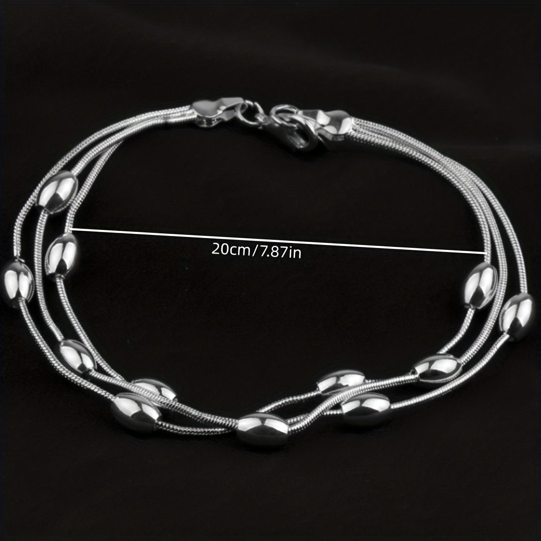 925 Sterling Silver Multi Layers Thin Chain Bracelet
